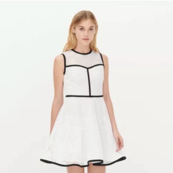Sandro Randy Mesh Net White Contrast Trim Dress - Picture 1 of 10